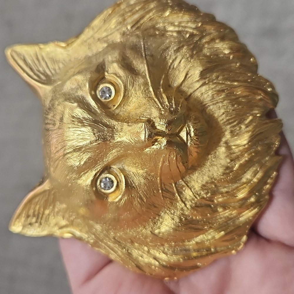 RARE Doreen Ryan 94 Vintage Golden Cat Belt Buckle With Rhinestone Diamond Eyes - Picture 14 of 14